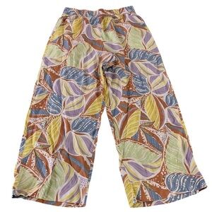 C & C California Pants Womens Size XL Floral Linen Wide Leg Pull On Casual Beach